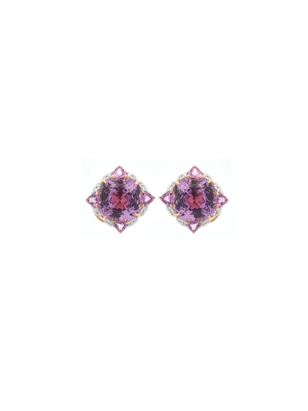 13.54ct Diamond Kunzite Tanzanite 18K Gold Halo Earrings sold by Wish Fine Jewelry