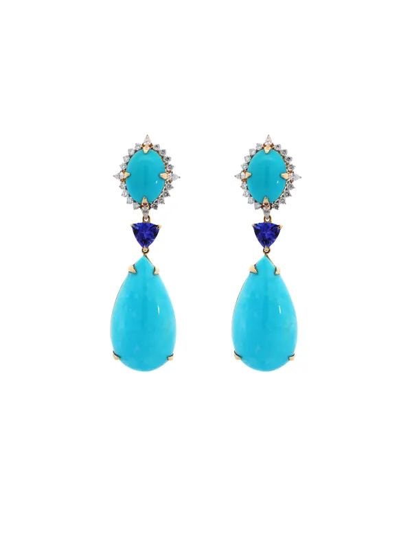 73.83ct Turquoise 18K Gold Dangle Earrings made by Wish Fine Jewelry