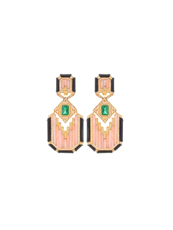 3.79ct Diamond Emerald Sapphire 18K Gold Earrings made by Wish Fine Jewelry