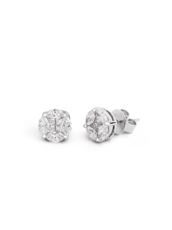 1.06ct Diamond 18K Gold Round Cluster Set Stud Earrings made by Wish Fine Jewelry