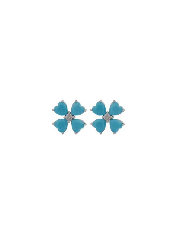 1.20ct Turquoise 18K Gold Heart Cut Clover Stud Earrings made by Wish Fine Jewelry