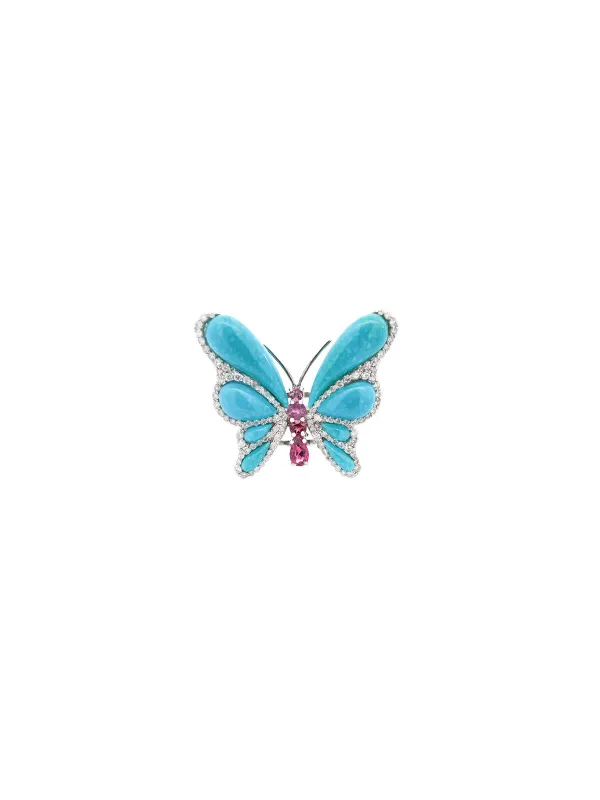 Turquoise Pink Tourmaline 18K Gold Butterfly Ring made by Wish Fine Jewelry