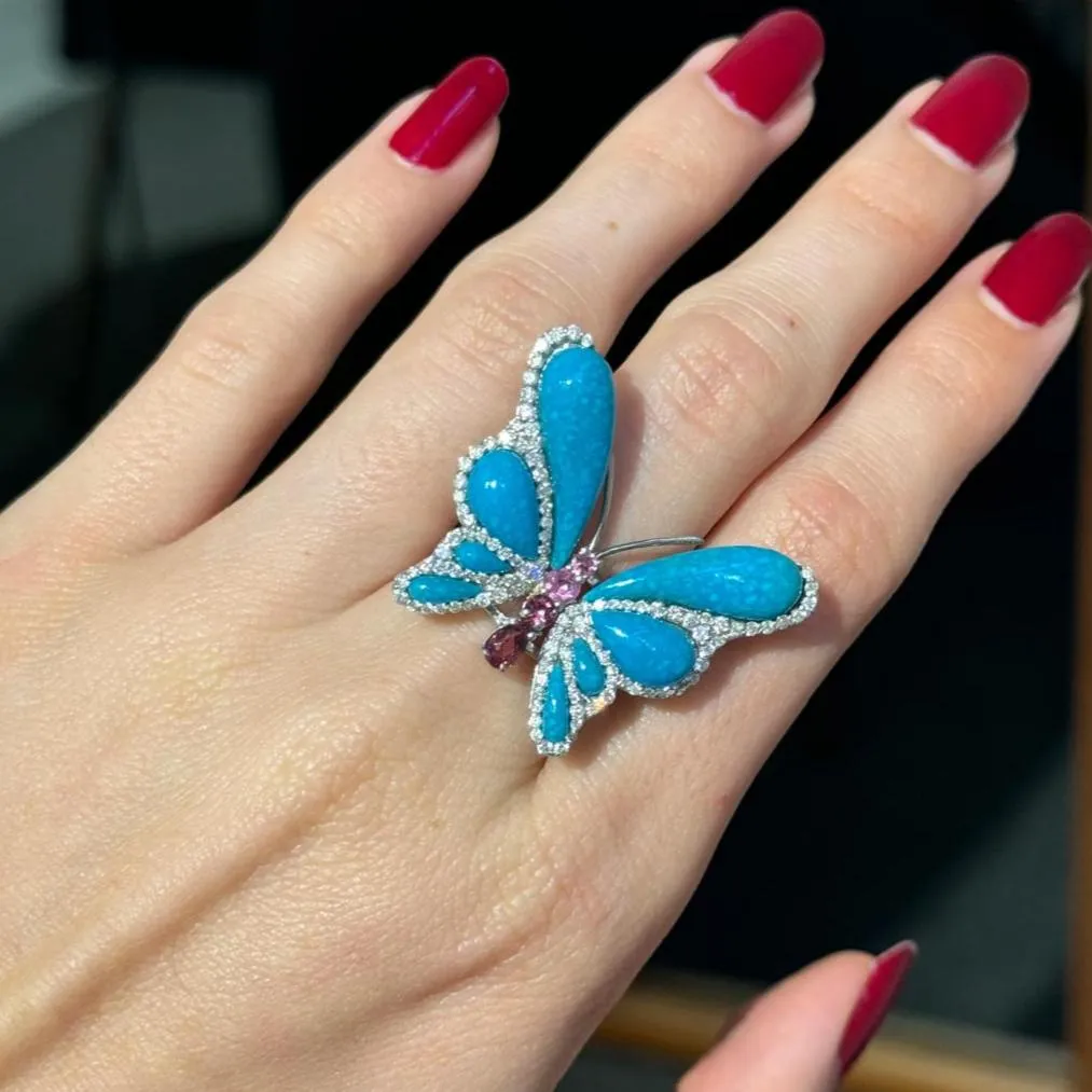 Turquoise Pink Tourmaline 18K Gold Butterfly Ring sold by Wish Fine Jewelry product image thumbnail 3