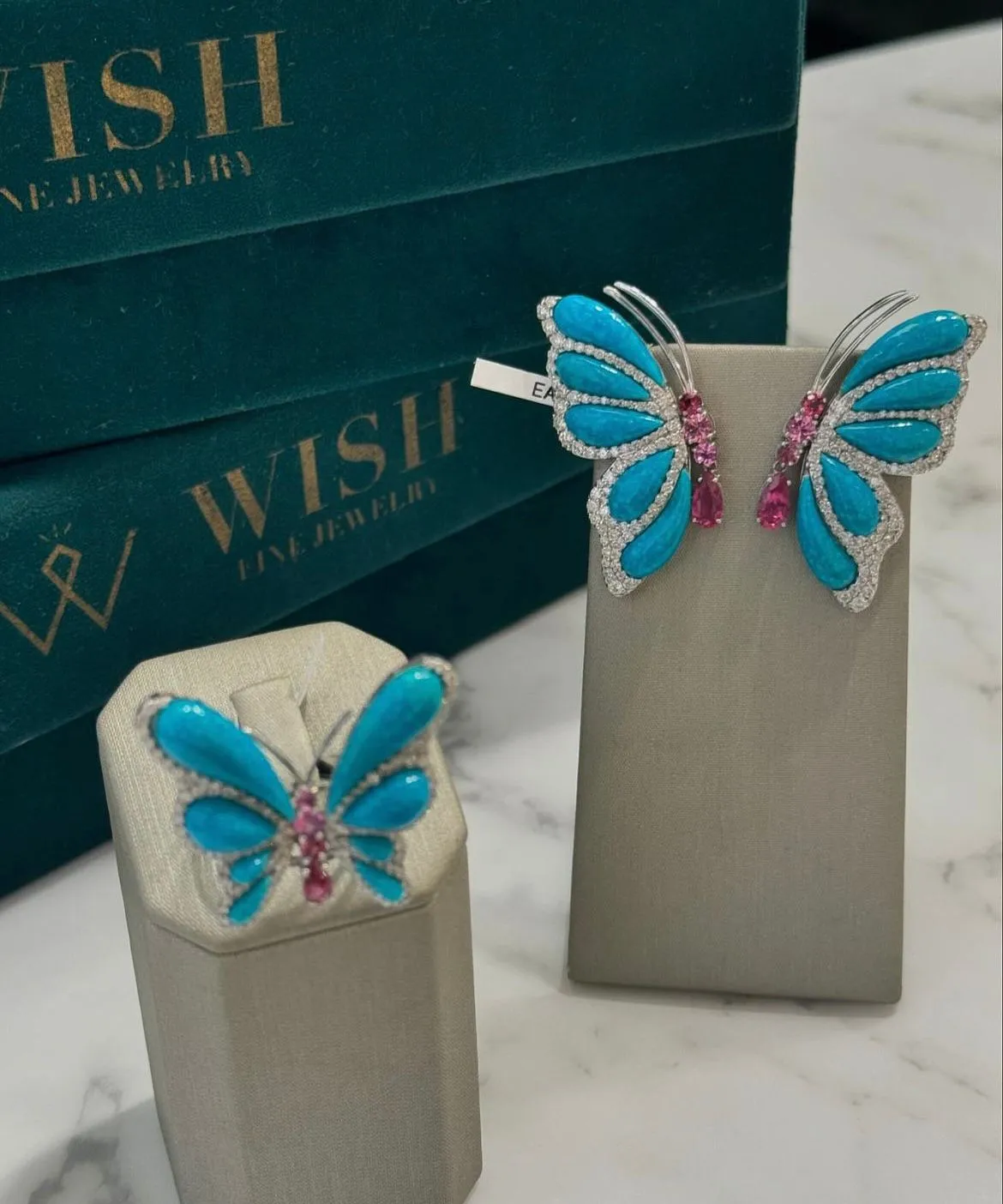Turquoise Pink Tourmaline 18K Gold Butterfly Ring sold by Wish Fine Jewelry product image thumbnail 4