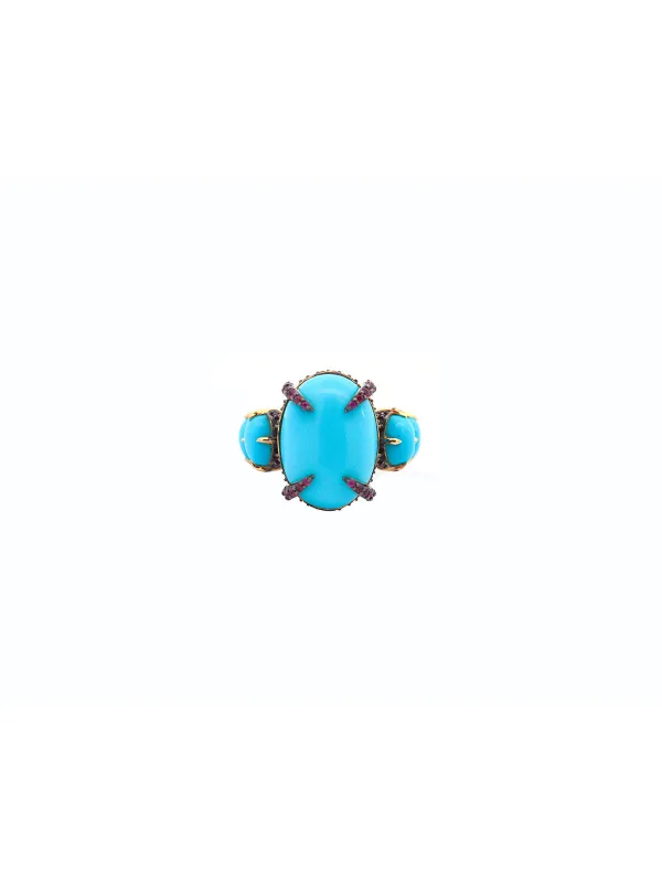 12.54ct Turquoise Ruby 18K Gold Cocktail Ring made by Wish Fine Jewelry