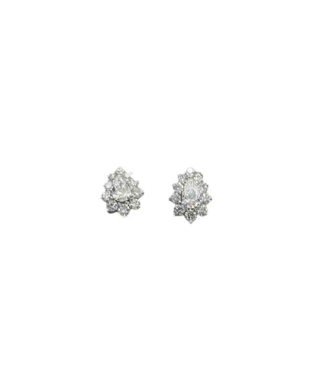 0.49ct Diamond 18K Gold Pear Halo Stud Earrings made by Wish Fine Jewelry
