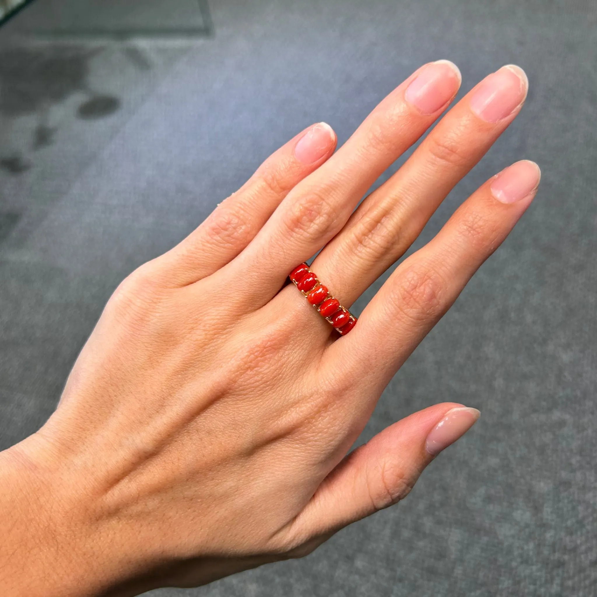 8.30ct Red Coral 14K Gold Eternity Ring sold by Wish Fine Jewelry product image thumbnail 2