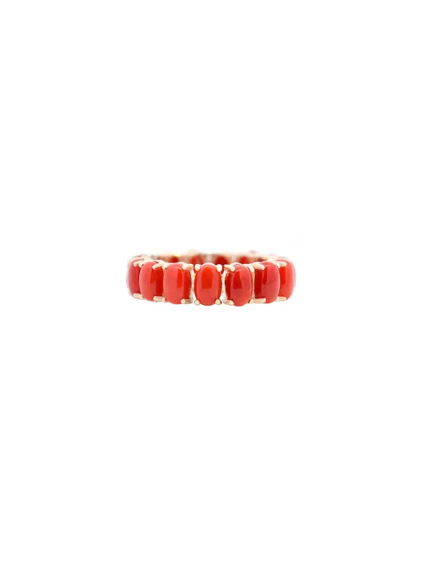 8.30ct Red Coral 14K Gold Eternity Ring made by Wish Fine Jewelry