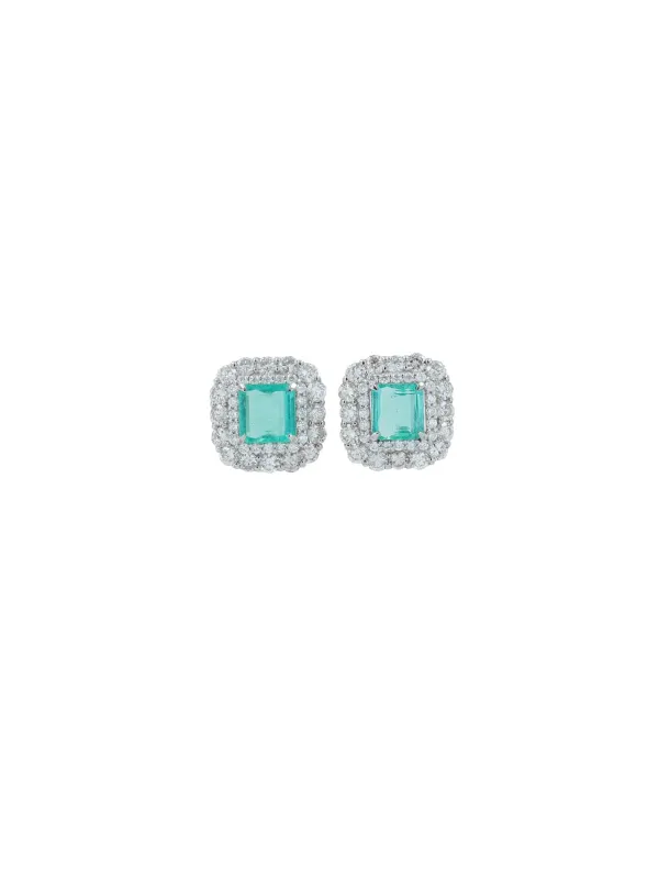 7.75ct Diamond Emerald Platinum Halo Earrings made by Wish Fine Jewelry