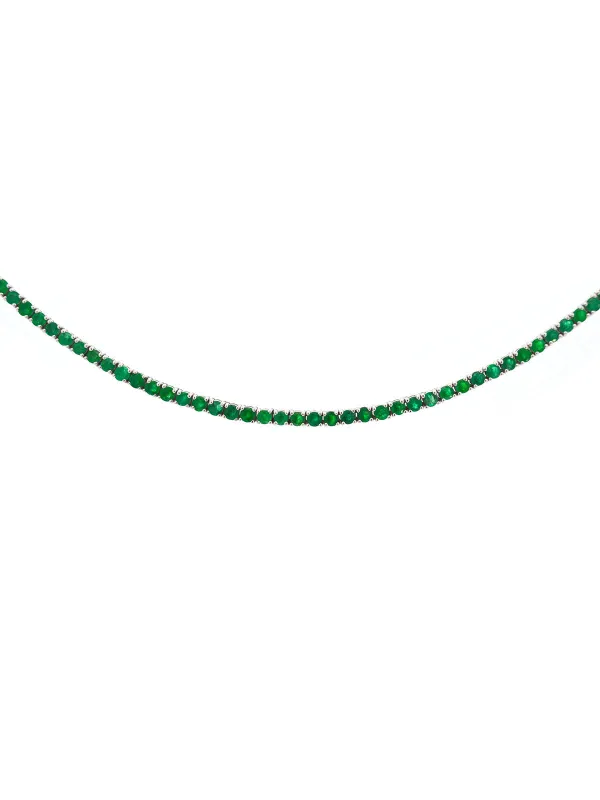 9.50cts Emerald 18K Gold Tennis Necklace made by Wish Fine Jewelry