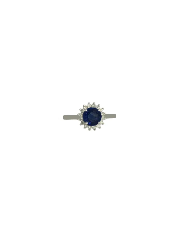 0.91ct Diamond Sapphire 18K Gold Halo Ring made by Wish Fine Jewelry