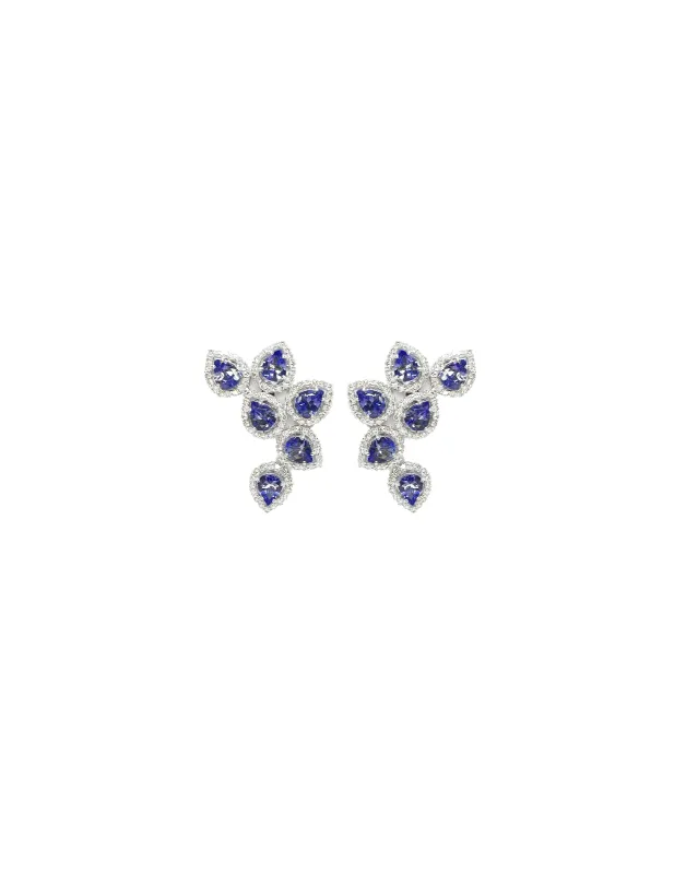 4.33ct Diamond Tanzanite 18K Gold Cluster Climber Earrings made by Wish Fine Jewelry