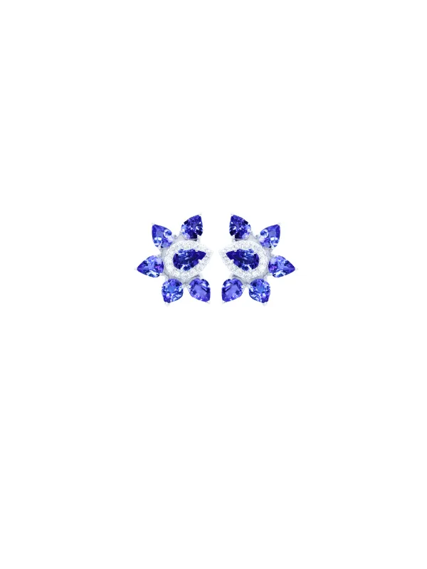 3.58ct Diamond Tanzanite 18K Gold Leaf Earrings made by Wish Fine Jewelry