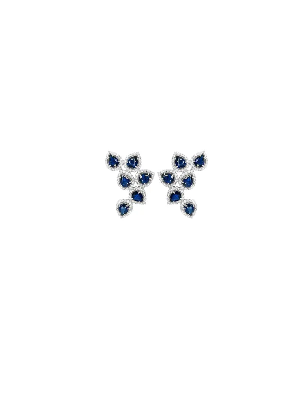 4.28ct Diamond Sapphire 18K Gold Cluster Climber Earrings made by Wish Fine Jewelry