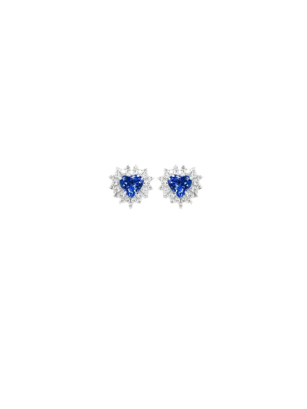 1.74ct Diamond Tanzanite 18K Gold Heart Earrings made by Wish Fine Jewelry