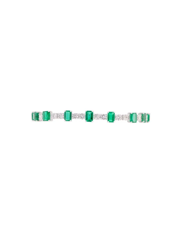 13.69ct Emerald Diamond 18K Gold Tennis Bracelet made by Wish Fine Jewelry