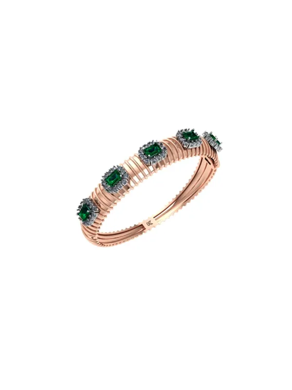 4.93ct Diamond Emerald 14K Gold Bangle Bracelet made by Wish Fine Jewelry