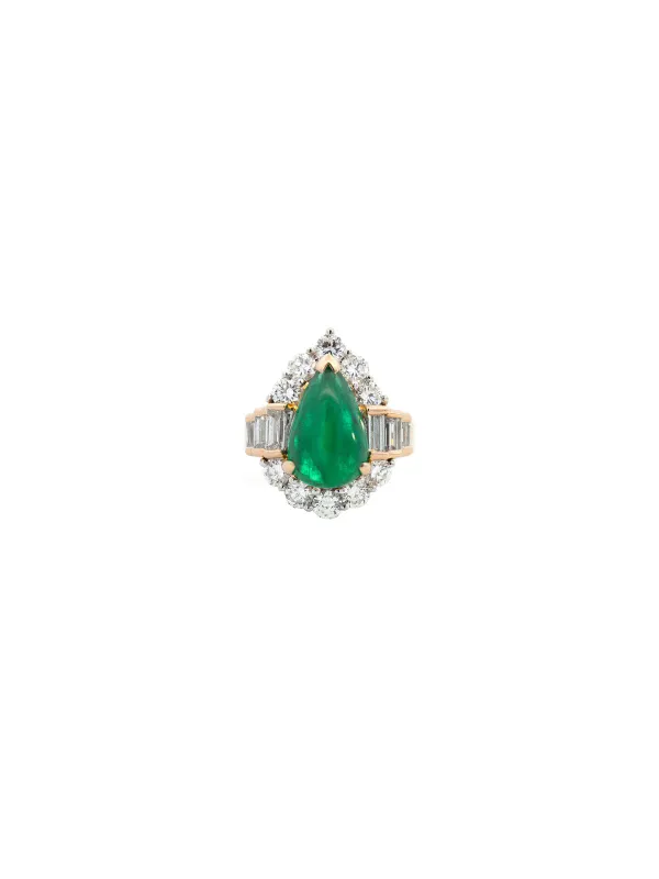 5.58ct Diamond Emerald 18K Gold And PLatinum Halo Ring made by Wish Fine Jewelry
