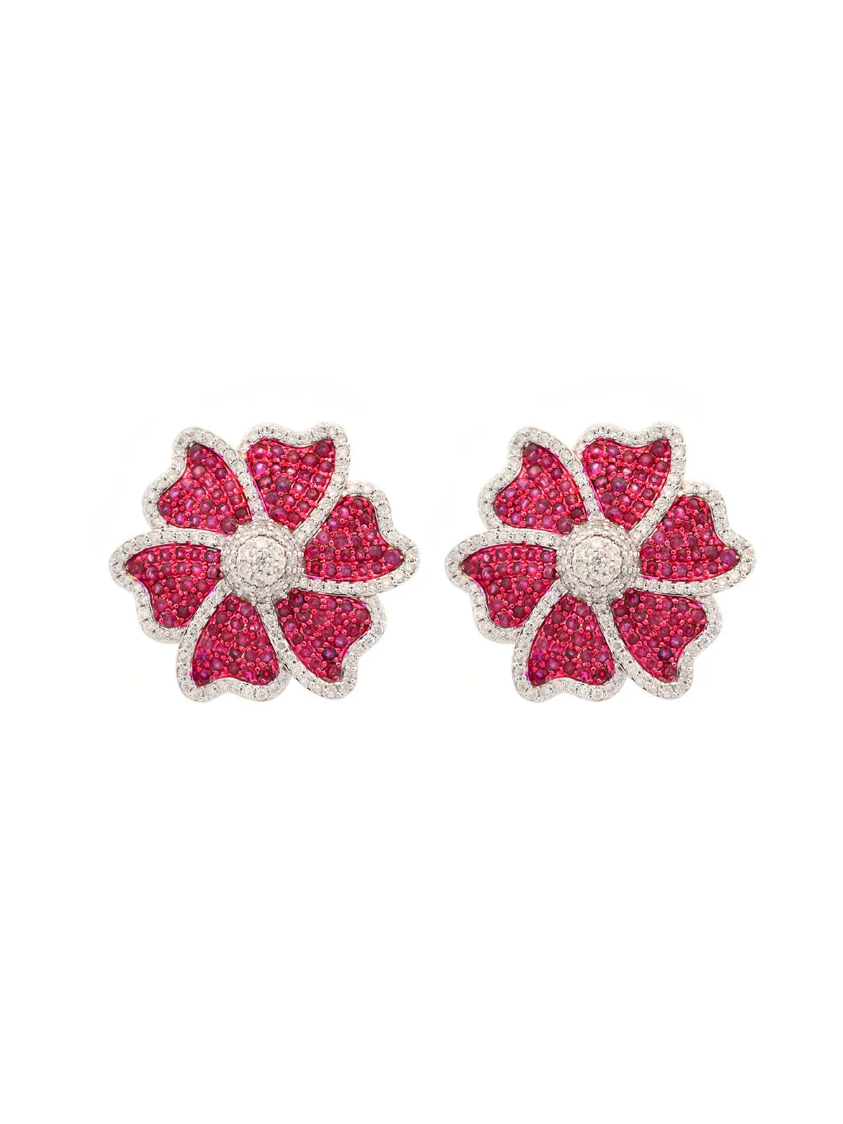 5.13ct Ruby Diamond 14K Gold Flower Earrings sold by Wish Fine Jewelry
