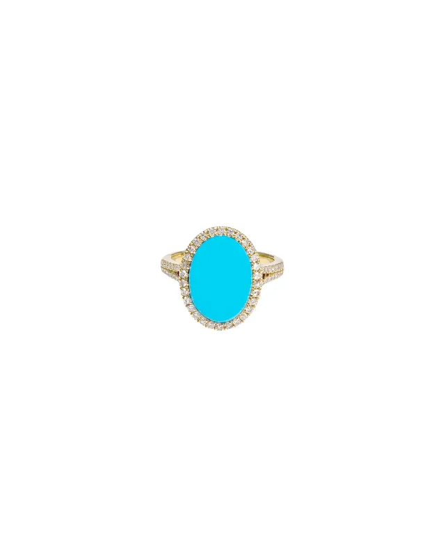 4.69ct Turquoise Diamond 14K Gold Halo Ring made by Wish Fine Jewelry