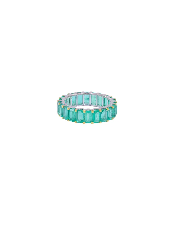 5.89ct Emerald 18K Gold Eternity Ring made by Wish Fine Jewelry