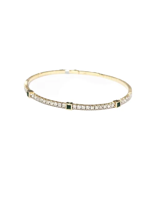 1.17ct Emerald Diamond 14K Gold Bangle Bracelet made by Wish Fine Jewelry