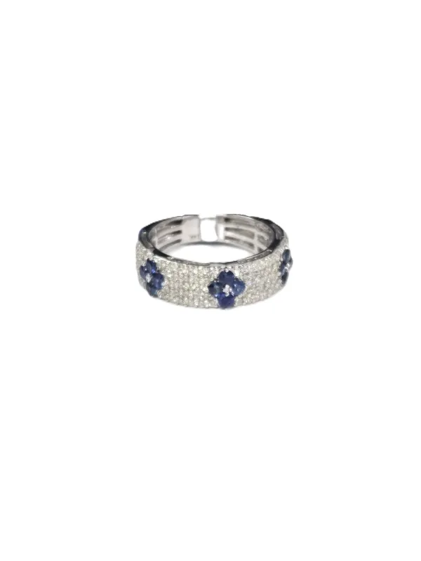 1.34ct Blue Sapphire Diamond 18K Gold Pave Ring made by Wish Fine Jewelry