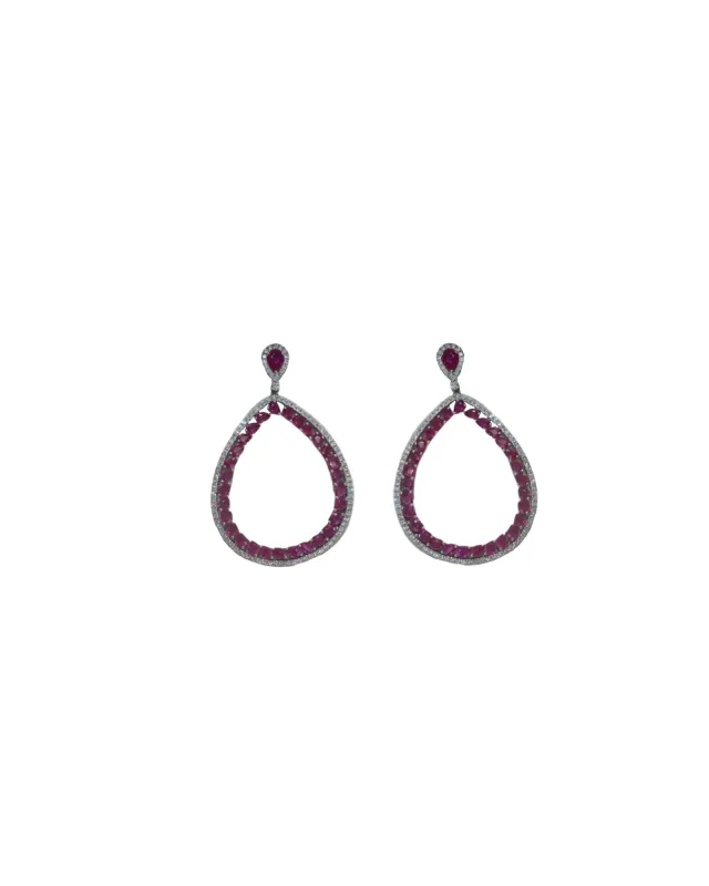 11.24ct Ruby Diamond 18K Gold Drop Earrings made by Wish Fine Jewelry