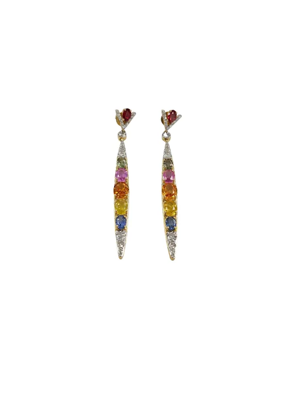 11.88ct Multi Sapphire Diamond 14K Gold Drop Earrings made by Wish Fine Jewelry