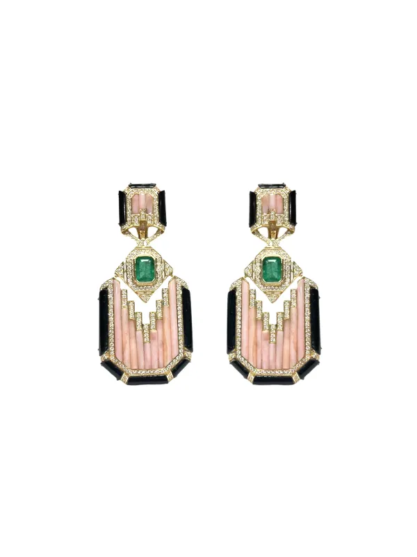 2.15ct Diamond Emerald Sapphire 18K Gold Earrings made by Wish Fine Jewelry