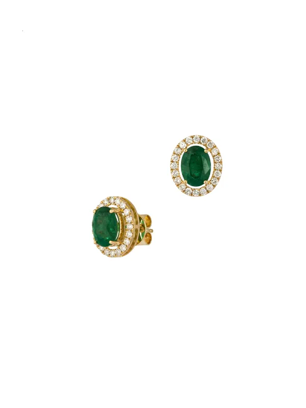 2.41ct Emerald 18K Gold Oval Stud Earrings made by Wish Fine Jewelry