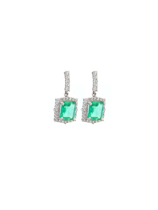 4.1ct Emerald Diamond 18K Gold Earring made by Wish Fine Jewelry