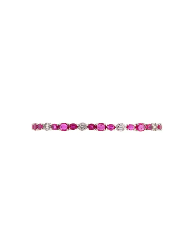 6.85ct Ruby Diamond 18K Gold Tennis Bracelet made by Wish Fine Jewelry