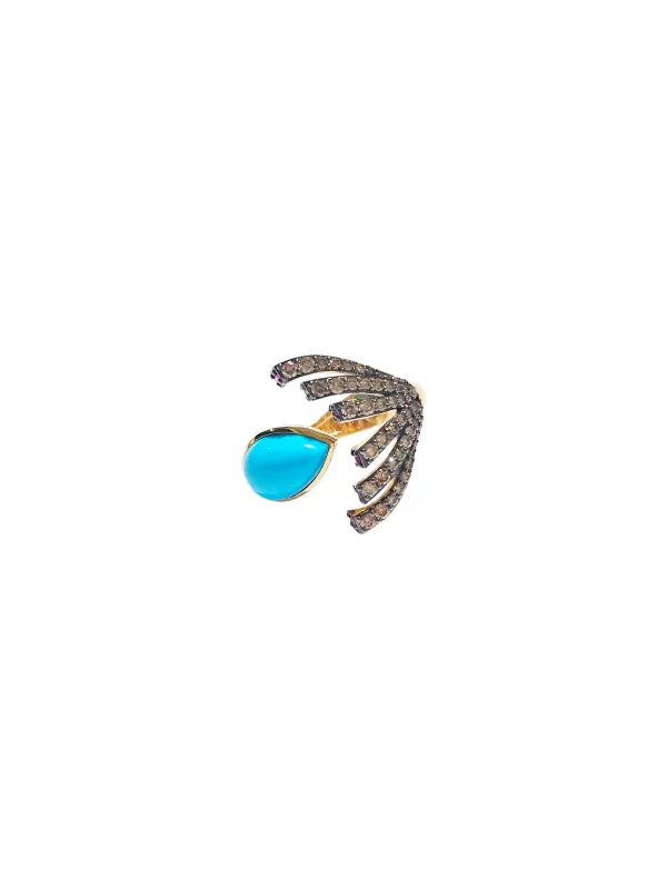 Turquoise Diamond 18K Gold Ring made by Wish Fine Jewelry