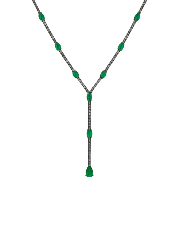 6.55ct Diamond Emerald 18K Gold Tennis Necklace made by Wish Fine Jewelry
