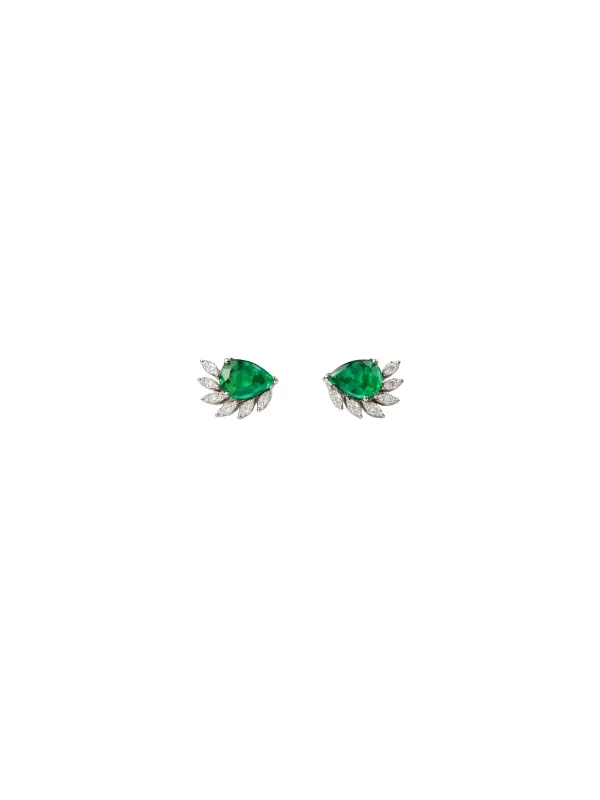 1.90 Emerald Diamond 18K Gold Pear Leaf Earrings made by Wish Fine Jewelry