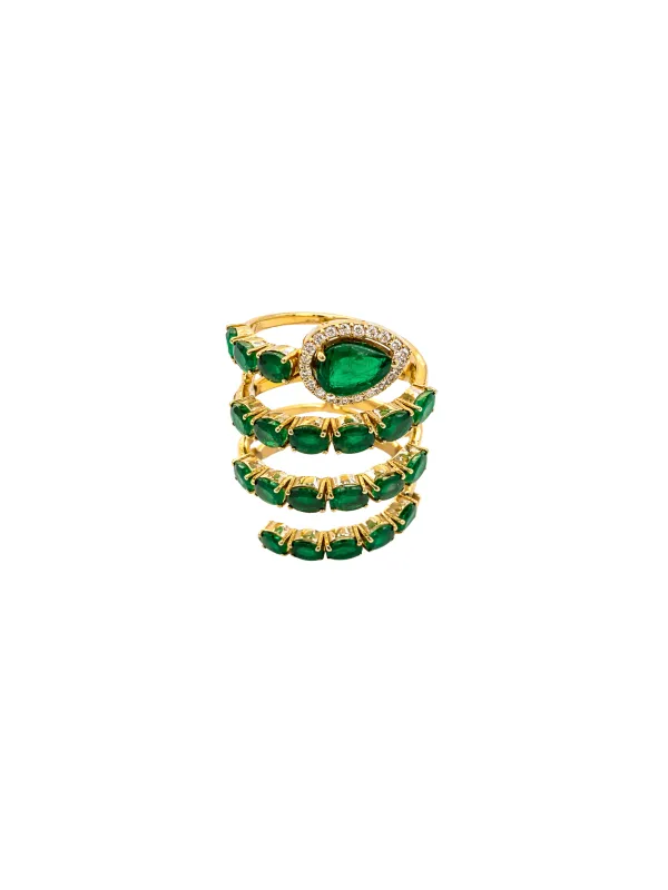 4.922ct Diamond & Emerald 18K Gold Spiral Ring made by Wish Fine Jewelry