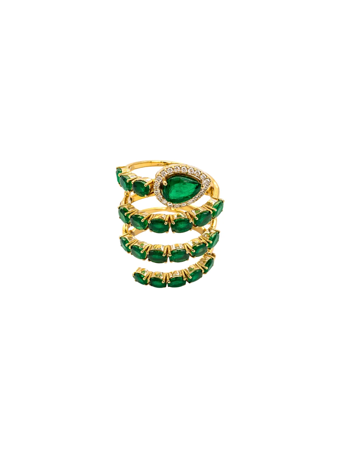 4.922ct Diamond & Emerald 18K Gold Spiral Ring sold by Wish Fine Jewelry