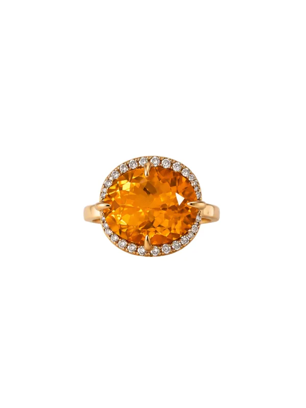 13.30ct Citrine Brown Diamond 18K Gold Cocktail Ring made by Wish Fine Jewelry