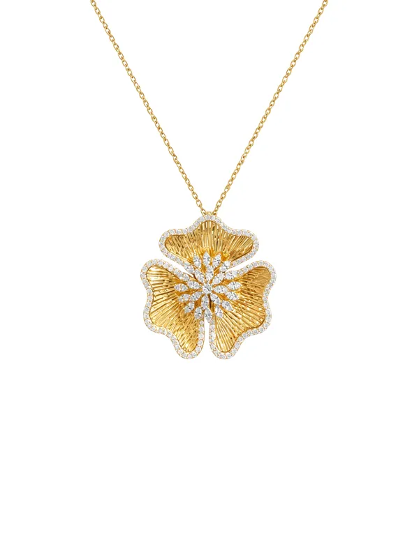 2.43ct Diamond 14K Gold Flower Pendant Necklace made by Wish Fine Jewelry