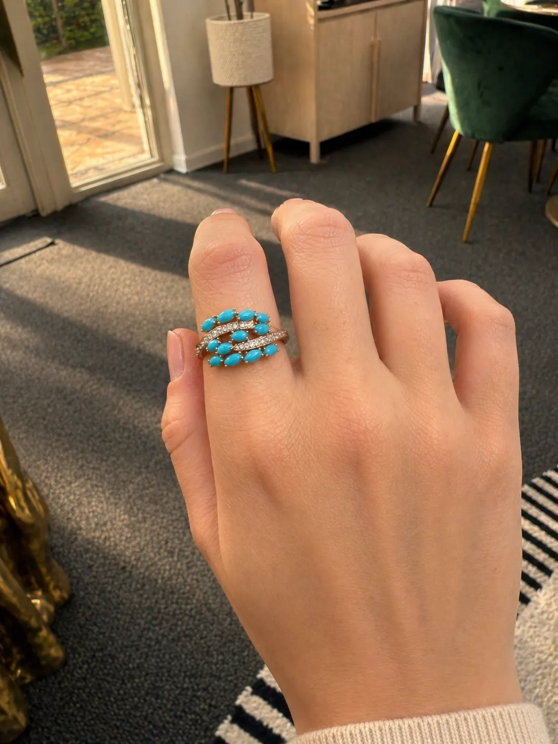 2.80ct Turquoise Diamond 14K Gold Leaf Bypass Ring sold by Wish Fine Jewelry product image thumbnail 2