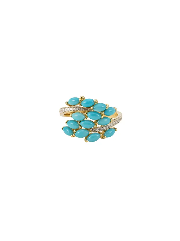 2.80ct Turquoise Diamond 14K Gold Leaf Bypass Ring made by Wish Fine Jewelry