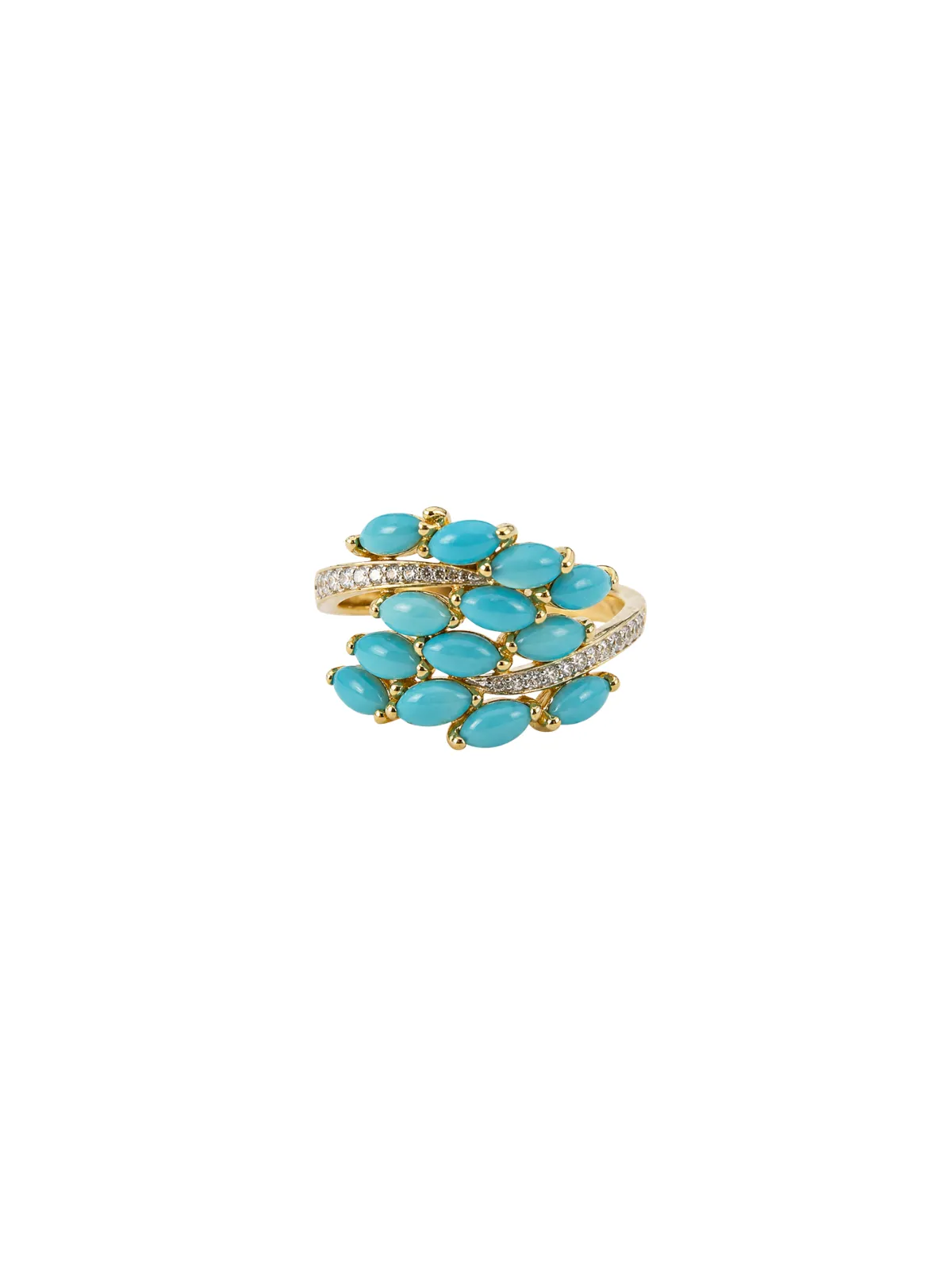 2.80ct Turquoise Diamond 14K Gold Leaf Bypass Ring sold by Wish Fine Jewelry