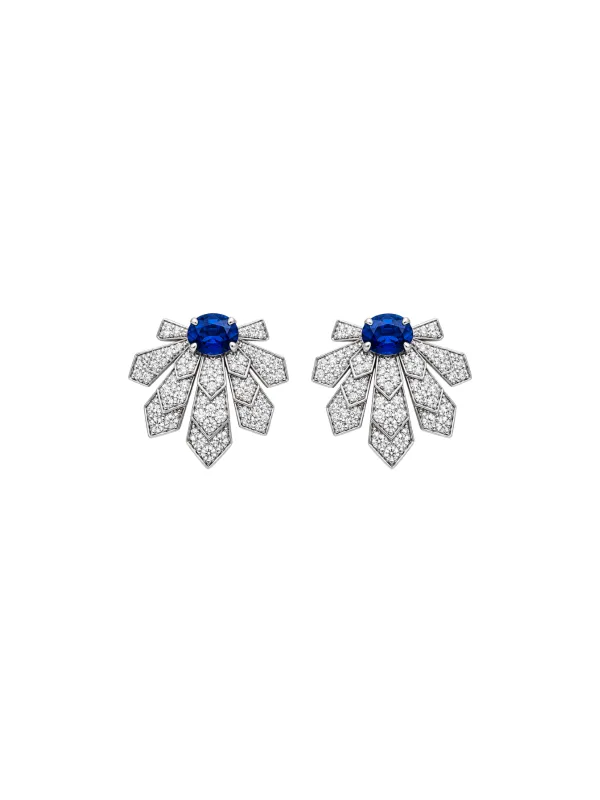 2.92ct Diamond Sapphire 18K Gold Leaf Earrings made by Wish Fine Jewelry