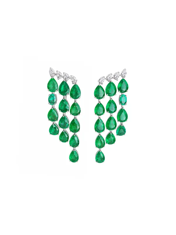 26.44ct Emerald Diamond 18K Gold Cascade Earrings made by Wish Fine Jewelry