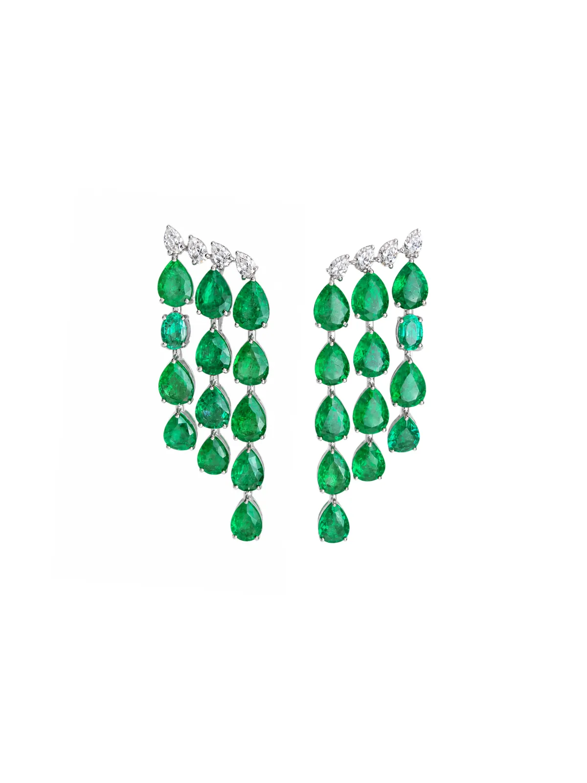 26.44ct Emerald Diamond 18K Gold Cascade Earrings sold by Wish Fine Jewelry
