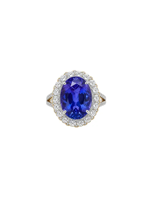 14.65ct Diamond Tanzanite 18K Gold Cocktail Ring made by Wish Fine Jewelry