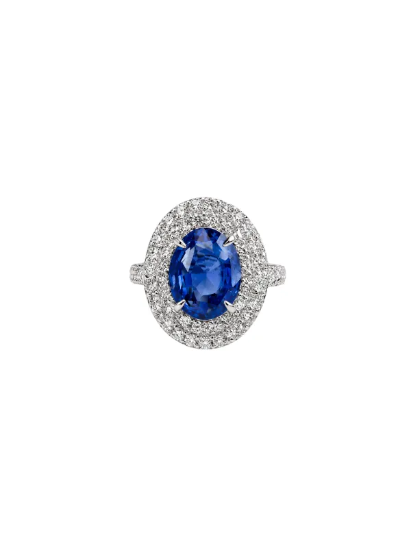 5.35ct Diamond Sapphire Platinum Double Halo Cocktail Ring made by Wish Fine Jewelry