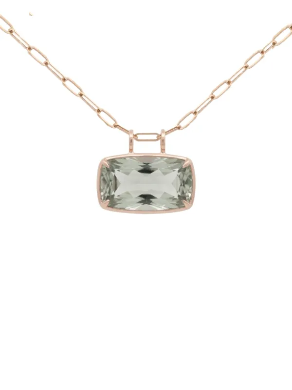 22.55ct Green Amethyst 18K Gold Medium Cushion Cut Pendant made by Wish Fine Jewelry
