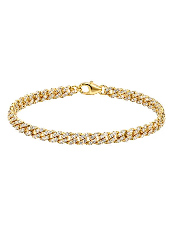 1.45ct Diamond 18K Gold Pave Cuban Chain Bracelet made by Wish Fine Jewelry